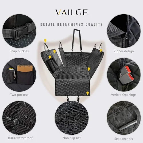 Vista 6 de Vailge Hamaca de coche para perro, 100% impermeable con ventana de malla, evita arañazos y fundas antideslizantes para asiento trasero