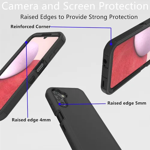 Vista 4 de Funda protectora resistente a prueba de polvo a prueba de golpes y caídas, 3 en 1 para Samsung Galaxy A14 5G (negro)