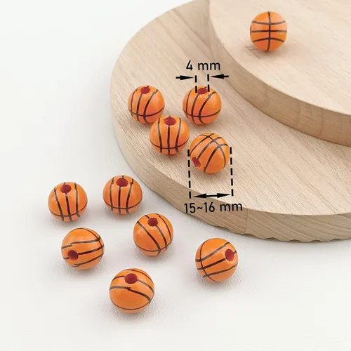 Vista 2 de Firstmeet Cuentas redondas pintadas de madera de 0.591 in, 60 unidades, cuentas sueltas en forma de baloncesto para hacer joyas, cabello
