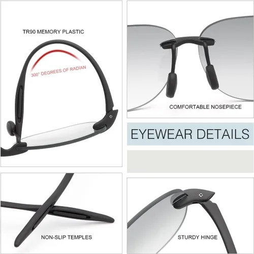 Vista 2 de YIMI 2 pares de lentes de lectura bifocales sin montura con protección UV, lentes de sol clásicos para hombres y mujeres, lentes de sombra retro