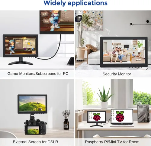 Vista 6 de OSCY Monitor pequeño de 9 pulgadas, compatible con HDMI/VGA/AV/BNC 1024x600 16:9 monitor de computadora con control remoto y altavoces integrados