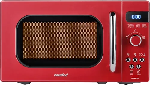 Vista 10 de COMFEE' Horno de microondas pequeño retro con tamaño compacto, 9 menús preestablecidos, plato giratorio con memoria de posición, función