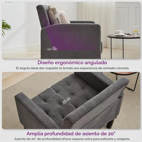 Vista 4 de TYBOATLE Sillas de salón modernas estilo mediados de siglo con botones de tela, cómodas sillas tapizadas modernas para dormitorio y oficina, silla