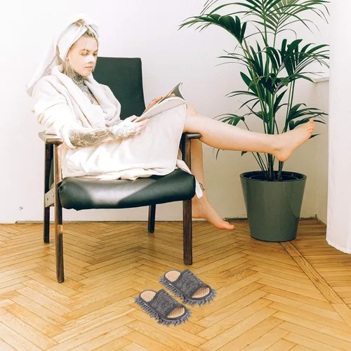 Vista 14 de Zapatillas de limpieza de pisos de microfibra, zapatos lavables para limpiar el polvo, zapatos de trapeador desmontables para limpieza de pisos