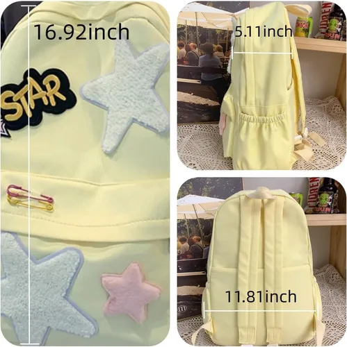 Vista 7 de Star Backpack Y2K Mochila Preppy Mochila Estética con Parche Bordado Accesorios Y2K, Negro -, Classic