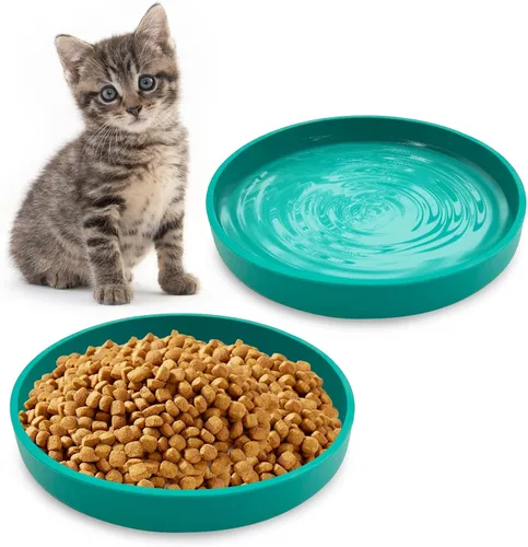 Vista 32 de Tazón de silicona poco profundo para perros, tazones de comida para gatos de 7 pulgadas, platos planos para cachorros, lindos platos para fatiga