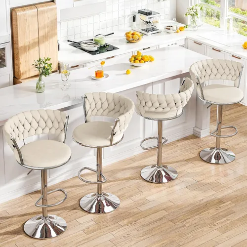Vista 7 de AWQM Juego de 2 taburetes de bar de terciopelo, taburetes de cocina giratorios de altura ajustable con respaldo bajo para comedor, barra