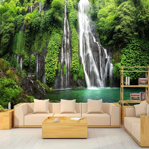 Vista 7 de FLFK Murales de pared autoadhesivos de cascada de bambú 3D de 78.7 x 59 pulgadas, papel tapiz para despegar y pegar, pintura para decoración