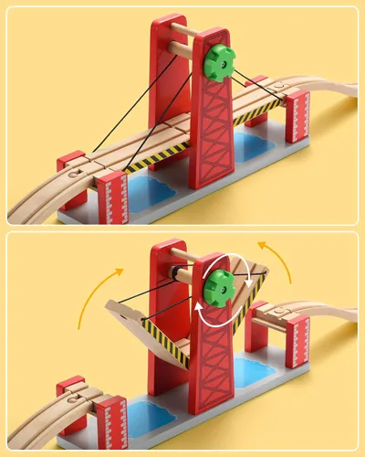 Vista 2 de SainSmart Jr. Juego de accesorios de tren de madera, juego de puente elevador, compatible con Brio, Thomas, Melissa y Doug