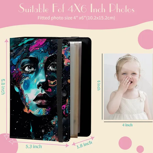 Vista 2 de Álbum de fotos de 4 x 6 pulgadas, capacidad para 60 fotos, cubierta de piel sintética, álbum de fotos con banda elástica fuerte, álbum de fotos