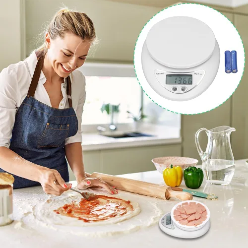 Vista 2 de Joyzan Báscula digital de cocina, pantalla LCD de alimentos, gramos, onzas, unidades de libra, pesa hasta 11.0 lbs, pesaje, medición de pérdida