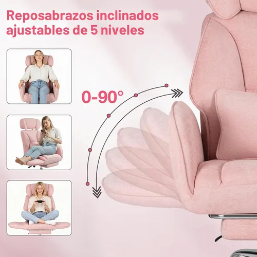 Vista 3 de HOFFREE - Silla cruzada con ruedas para juegos, lectura, trabajo (rosa)