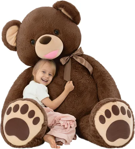 Vista 8 de Tezituor Oso de peluche gigante de 5 pies, suave y tierno oso marrón claro con patas grandes y pajarita, para novia o día de San Valentín
