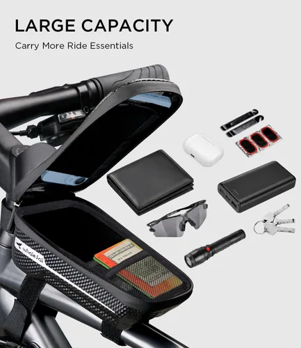 Vista 5 de whale fall Bolsa de marco de bicicleta impermeable, carcasa dura 3D Eva, soporte para teléfono de bicicleta, bolsa de tubo superior de bicicleta