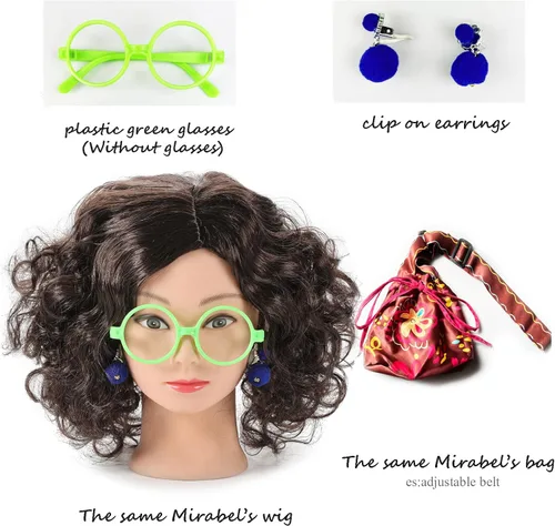 Vista 5 de ATIMIGO Mirabel Isabella Dress Costume Cosplay Outfit for Kids Girls with Hair Glasses Bag