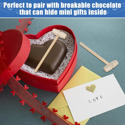 Vista 9 de Caffox Mini martillos de madera para chocolate, 30 mazos de madera pequeños para corazón de chocolate rompible, manualidades y accesorios de juego