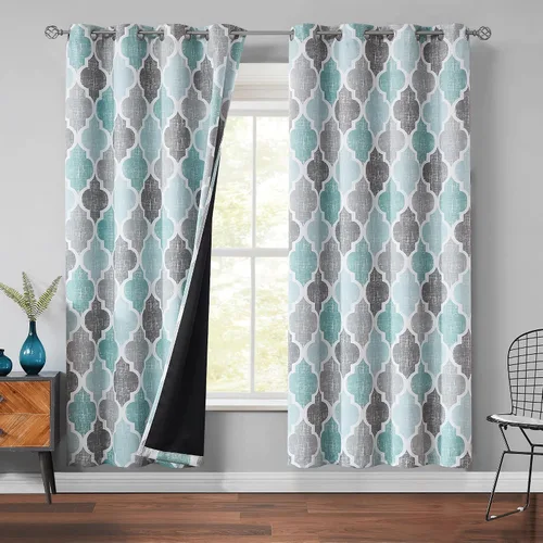 Vista 36 de Beauoop Cortinas 100% Opacas de 45 Pulgadas de Largo, 2 Paneles para Dormitorio, Sala de Estar, Gris Aqua Marroquí Geométrico, Oscurecimiento