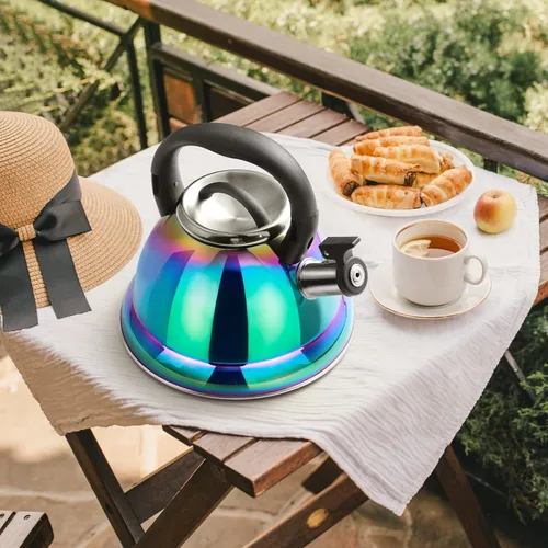 Vista 7 de Hervidor de Té Weftnom, Hervidor 3.7QT, Tetera Silbante de Acero Inoxidable 316, Hervidor de Té para Estufa con Mango Plegable de Enfriamiento