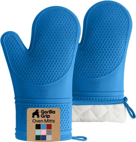 Vista 18 de GORILLA GRIP - Juego de guantes de horno de silicona suave sin BPA, guantes de cocina resistentes al calor e impermeables, forro de algodón grueso
