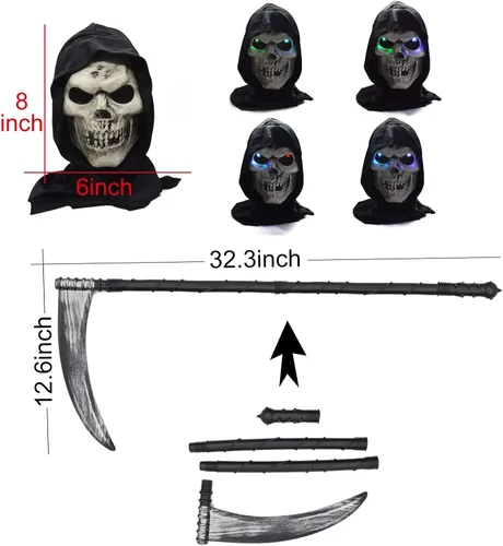 Vista 5 de Grim Reaper Halloween Costume for Kids Scream Costume with Light Up Red Eyes
