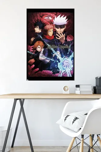 Vista 4 de Jujutsu Kaisen - Póster de pared inglés de una hoja, 34 pulgadas de largo x 22.4 pulgadas de ancho, versión sin marco