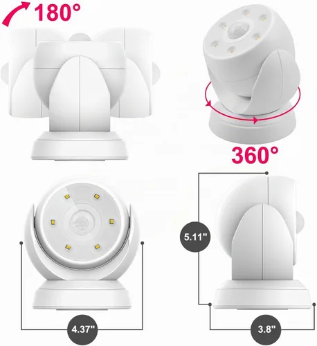 Vista 5 de HONWELL Luz con sensor de movimiento funciona con pilas, luz de seguridad inalámbrica para exteriores, luz de seguridad, sensor de luz de encendido