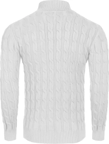 Vista 3 de COOFANDY Suéter de cuello alto ajustado para hombre, suéter de punto trenzado casual