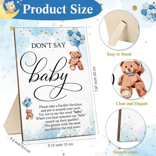 Vista 2 de Wesiti Juego de 51 piezas de letrero de madera para baby shower, juego de regalo, 50 chupetes de baby shower, collar acrílico para revelación de Azul