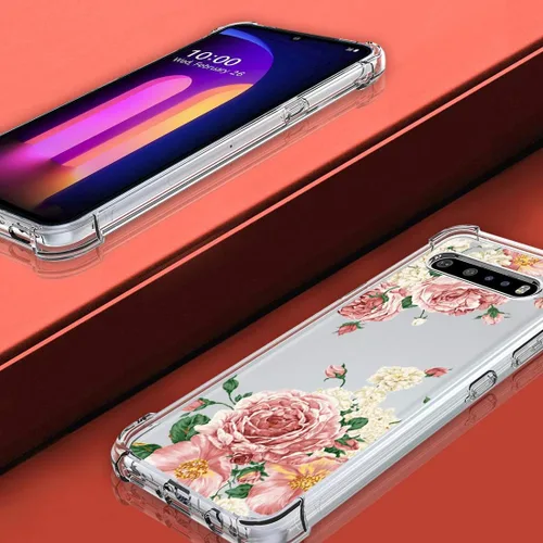 Vista 4 de Osophter Funda para LG V60 ThinQ, funda para LG V60, transparente, esquinas reforzadas de poliuretano termoplástico (TPU), absorción de golpes