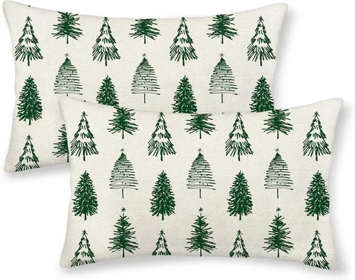 Vista 45 de Juego de 2 fundas de almohada navideñas de 16 x 16 pulgadas, fundas de almohada de lino color rojo con diseño de alces y ciervos de invierno