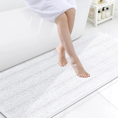 Vista 247 de Grandaily Alfombras de baño de felpilla a rayas de 24 x 16 pulgadas, extra gruesas y suaves, absorbentes, parte trasera de goma, alfombra de ducha