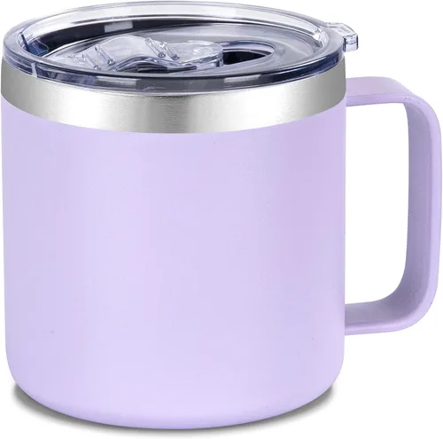 Vista 20 de VEGOND Taza de café aislada de 14 onzas con asa, taza de café de viaje de acero inoxidable con tapa, taza de café de metal al vacío de doble pared