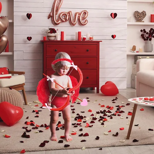 Vista 6 de SATINIOR 5 Pcs Valentine's Day Baby Cupid Angel Costume Kit, Newborn Photoshoot Clothes Wings with Bow Arrow Diaper