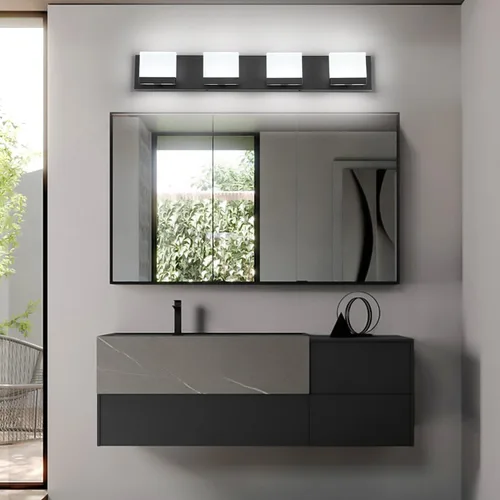 Vista 9 de SineRise Lámparas de tocador de baño modernas LED (4 luces, 30 pulgadas, 5CCT), lámparas de pared de baño modernas de acrílico mate negro sobre