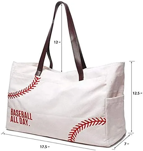 Vista 3 de Bolsa de lona de béisbol para mujer, artículos esenciales para madres deportivas, bolsa bordada de béisbol para mamá, béisbol de viaje, regalo