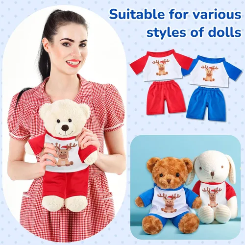 Vista 2 de Civaner Paquete de 2 Ropa de Oso Azul y Rosa, Se Adapta a la Mayoría de Osos de Peluche de 12-16 Pulgadas, Pijamas de Animales de Peluche, Juguetes