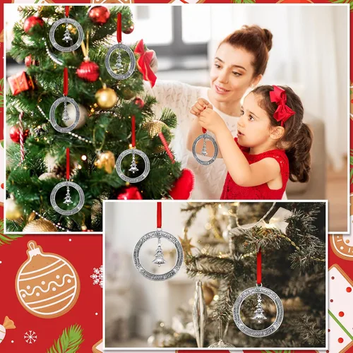 Vista 4 de Jinei 6 adornos de corona de Navidad a granel 2026 de peltre sólido con árbol giratorio de metal para Navidad, regalo decorativo de recuerdo