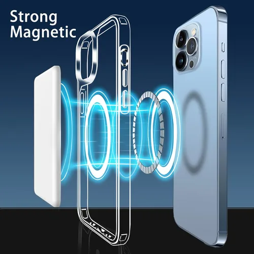 Vista 3 de Funda magnética compatible con iPhone 13 Pro, compatible con carga inalámbrica MagSafe, parte trasera transparente antiarañazos, a prueba de golpes