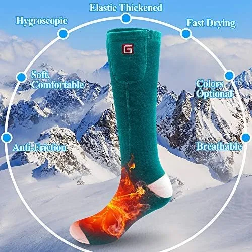 Vista 4 de Calcetines eléctricos con calefacción recargables alimentados por pilas para hombres y mujeres kit de calcetines gruesos de invierno con aislamiento