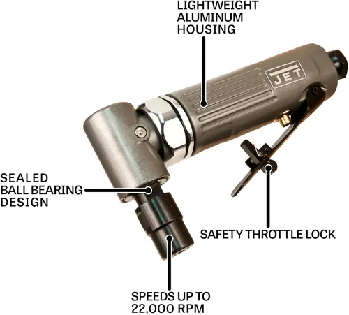 Vista 2 de JET Amoladora neumática de ángulo recto de 1/4 pulgadas, 22000 RPM (JAT-403), gris