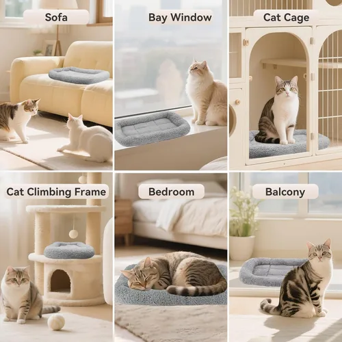Vista 7 de LESYPET Cama para gatos de interior, cojín de sueño rizado con almohada elevada alrededor, alfombrilla lavable para mascotas