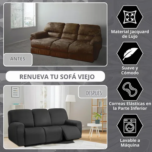 Vista 4 de ULTICOR Fundas para sofá reclinable de 8 piezas con diseño de jacquard cuadrado, fundas elásticas para sofá reclinable de 3 cojines, gruesas, suaves