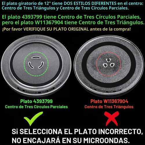 Vista 2 de Placa giratoria de 12 pulgadas de repuesto para microondas Whirlpool Kenmore Maytag Amana Estate, 4393799, bandeja de cocina de vidrio con centro
