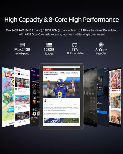Vista 6 de plimpton Tablet Android 15 de 10 pulgadas 2026 24 GB de RAM (8+16) 128 GB 7500 mAh Batería de larga duración CPU de 8 núcleos con control de gestos