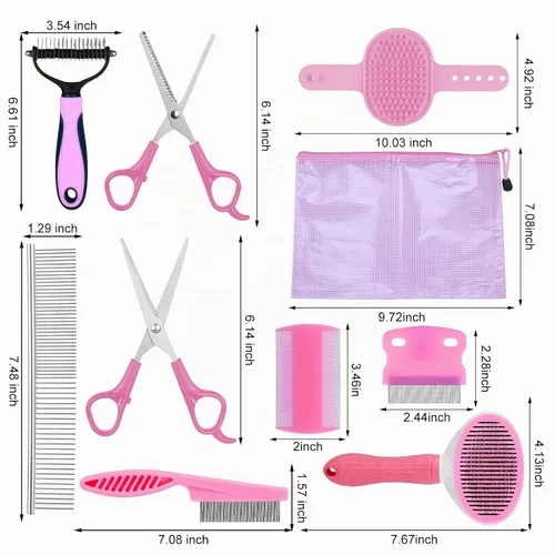 Vista 7 de Solución Completa de Aseo para Mascotas de Aiolpy - Kit de 9 Piezas con Cepillo Slicker, Herramienta Antinudos y Peine de Aseo para Todas las Razas