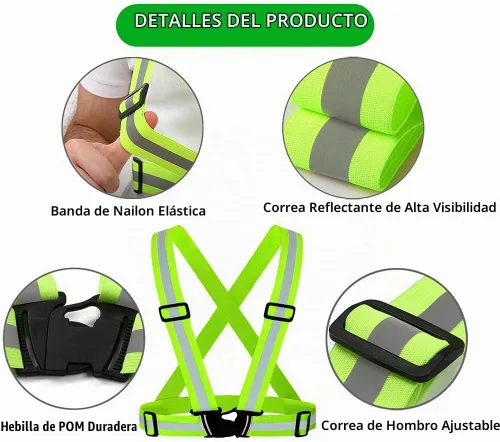 Vista 5 de Chaleco reflectante, cinturón reflectante brillante con 2 brazaletes reflectores, chaleco de seguridad elástico ajustable para exteriores, cinturón