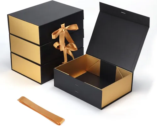 Vista 19 de Ditwis Caja de regalo de 12x9x4 pulgadas con tapa de cierre magnético, caja magnética negra y dorada para boda, propuesta de padrinos y damas