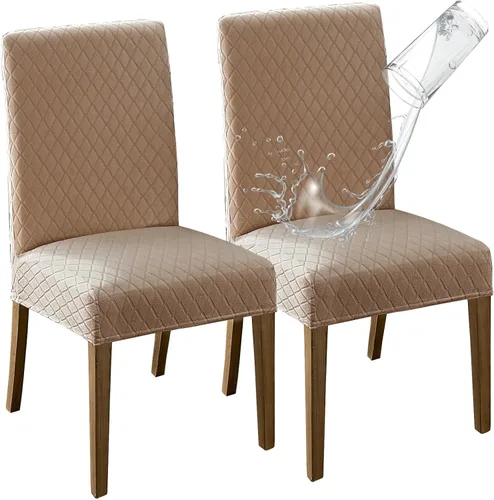 Vista 41 de MOSAYT Juego de 2 fundas para sillas de comedor 100% impermeables, súper ajuste elástico jacquard Parson, fundas extraíbles y lavables para sillas