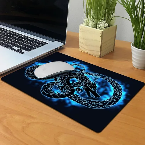 Vista 4 de Alfombrilla de mouse rectangular antideslizante de tamaño extra grande (XL) WIRESTER Black Dragon Blue Glow para el hogar, la oficina