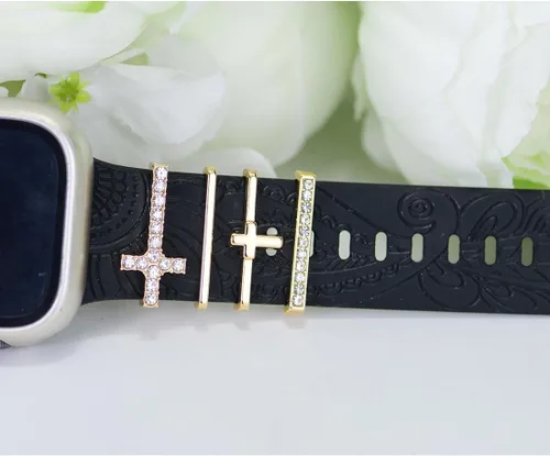 Vista 7 de Abrazaderas de Correa de Reloj - Anillos Decorativos Compatibles con Correas de Cuero de Silicona para Apple Watch - Accesorios de Correa Deslizante